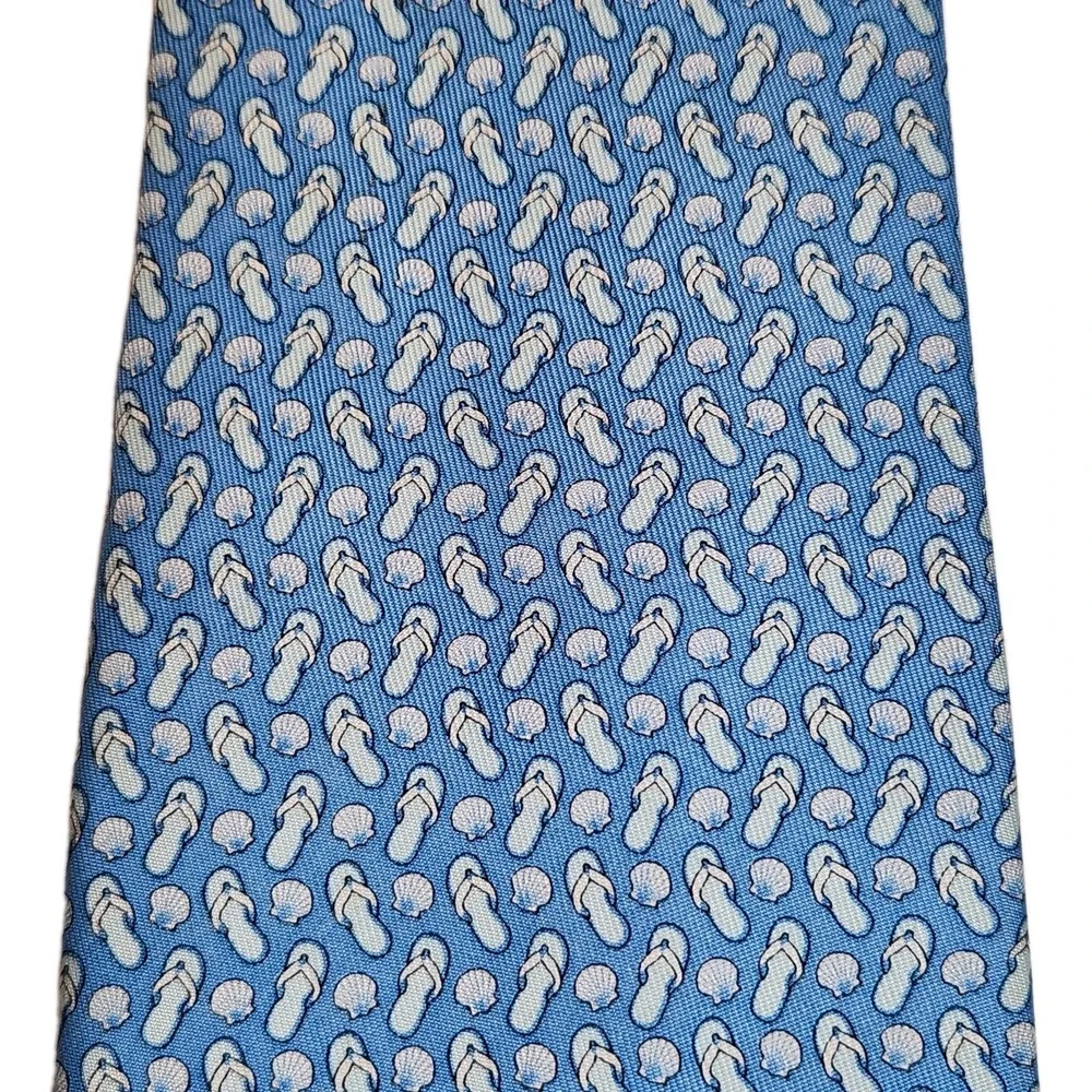Vineyard Vines Shep Ian Silk Tie Flip Flops Seashells Blue Handmade USA